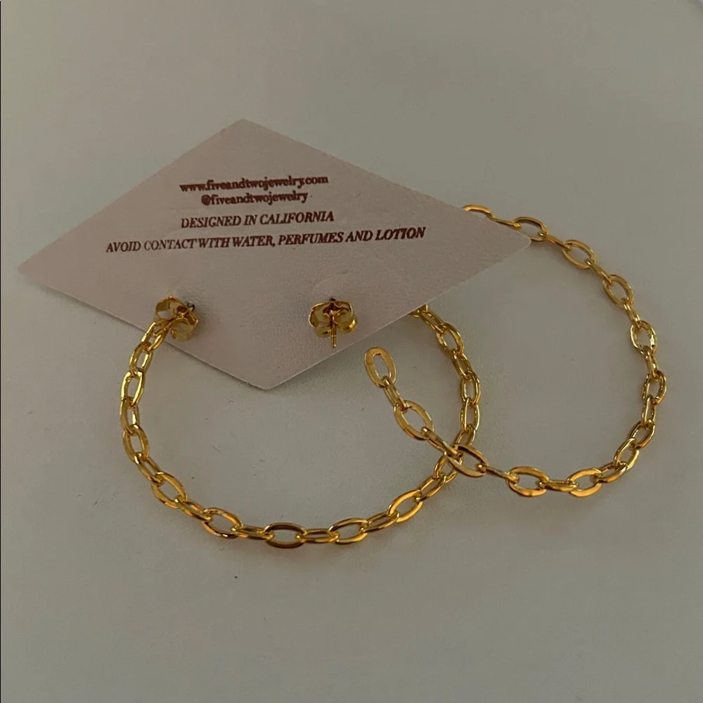 Five and Two - Gold Chain Link Hoop Earrings, NWT